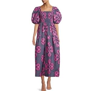 Elisamama Pink Black Abstract Print Lola Puff Sleeve Dress Size S